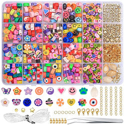 About 1138 Pcs Clay Beads for Bracelets Making, Flat Round Polymer Clay Charms Beads, Art Crafts Spacer Beads with String and Tweezers for Girls Women DIY Jewelry Bracelets Necklace Making Kit