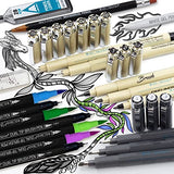NIL Tech Fine Point Pen Brush Pens Dual Tip Markers Set - Calligraphy Pens, White Gel Pen, Mechanical Pencil 0.7, Ruler and Sketchbook Art Supplies Set 36 PCS