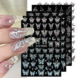 JMEOWIO 6 Sheets Aurora Holographic Butterfly Nail Art Stickers Decals Self-Adhesive Pegatinas Uñas Glitter Spring Summer Nail Supplies Nail Art Design Decoration Accessories