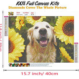 Diamond Painting Kits for Adults,DIY 5D Full Drill Crystal Rhinestone Gem Art Paint, Dog & Sunflower HD Canvas Dots Diamonds Arts Craft kit for New Home Wall Decor 16x12in