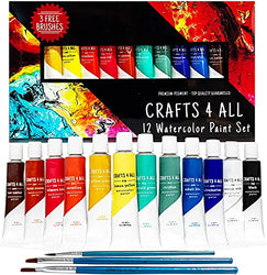 Watercolor Paint Set by Crafts 4 All 24 Premium Quality Art Watercolors Painting Kit for Artists, Students & Beginners - Perfect for Landscape and Portrait Paintings on Canvas (24 x 12ml)