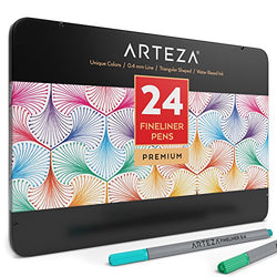 Arteza Fineliner Fine Point Pens, Fine Tip Coloring Markers, 24 Assorted Colors (0.4mm Tips, Set of