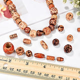 Bememo 400 Pieces Printed Wooden Beads Various Shapes Loose Wood Beads for Jewelry Making DIY