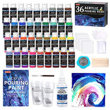 Acrylic Pouring Paint, Shuttle Art Set of 36 Bottles (2 oz/60ml) Pre-Mixed High-Flow Acrylic Paint Pouring Supplies with Canvas, Silicone Oil, Measuring Cups, Tablecloths, Complete Paint Pouring Kit