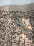 Disco Flowery Sequins On Mesh Fabric by The Yard Used for -Dress-Bridal-Decorations [Rose Gold]!!!