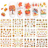 Fall Nail Stickers Autumn Maple Leaf Nail Art Decals Thanksgiving Day Water Decal Transfer Slider Set Turkey Pumpkin Nail Art Foil Stickers Nail Supplies Accessories Decoration Manicure Tips 12 Design