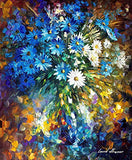 Bouquet Of Happiness — Palette Knife Blue Flowers Wall Art Oil Painting On Canvas By Leonid Afremov Studio. Size: 24" X 30" Inches (60 cm x 75 cm)