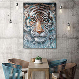 White Tiger Oil Painting Canvas Wall Art Hand Painted Cool Tiger In Snow Picture Decoration For Living Room And Bedroom Framed And Easy To Hang 20x28 Inch