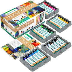 Norberg & Linden LG61 Acrylic Paint Set - 60 Color Tubes Canvas Paints with 10 Page Acrylic Practice Pad - Beginner Artist Painting Kit for Adults & Kids - Professional Quality Hobby Art Supplies