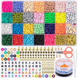 Labeol 5041 PCS 6mm 23 Colors Flat Round Polymer Clay Beads for Jewelry Making Bracelets Necklaces Earrings DIY Craft Kit with Pendant,Jump Rings and 2 Roll Elastic Strings Creat 30-40 Pack Bracelets
