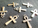 10 Ankh Egyptian Cross Charms Pendants Antique Silver (NS137)