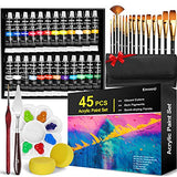 Acrylic Paint Set, Emooqi 45 Piece Professional Painting Supplies Set, Includes 24 Acrylic Paints, 16 Painting Brushes with Bag , Paint Knife, Art Sponge and Paint Palette , Arts Crafts Supplies