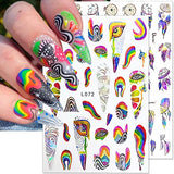 Dornail 6 Sheets Iridescent Aurora Laser Nail Stickers,3D Holographic Nail Art Stickers Colorful Eye Nail Decals Rainbow Lines Mushroom Lip Dreamcatcher Feather Design Self Adhesive Stickers for Nails
