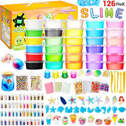 Slime Kits, Glow in The Dark DIY Slime Kit for Girls Boys, Theefun Art Crafts Toy 126Pcs Slime Supplies Included 24 Crystal Slime, 6 Clay, 48 Glitter Powder, Great Gifts for Kids Age 3+ Years Old