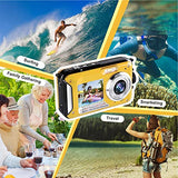 Waterproof Camera Underwater Cameras for Snorkeling Full HD 2.7K 48MP Video Recorder Selfie Dual Screens 10FT 16X Digital Zoom Waterproof Digital Camera Yellow