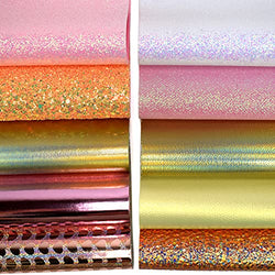 ZIIYAN 10Pcs/Set 8" x 13.4"(20x34cm) Bundle PU Synthetic Leather Sheets Holographic Sparkle Glitter Faux Leather Fabric for Making Earrings, Bows, Jewelry, Wallet, and DIY Sewing Craft (Nude Series)