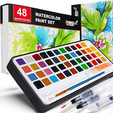 PANDAFLY Watercolor Paint Set, 48 Premium Colors in Gift Box with Bonus Watercolor Paper and Water Brushes, Perfect for Kids, Adults, Beginners, Artists Painting, Sketching, and Illustrating