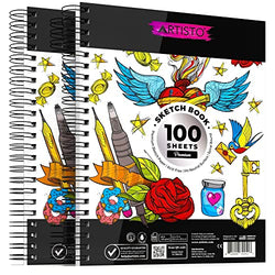 Artisto 9x12" Premium Sketch Book Set, Spiral Bound, Pack of 2, 200 Sheets (100g/m2), Acid-Free Drawing Paper, Ideal for Kids, Teens & Adults.