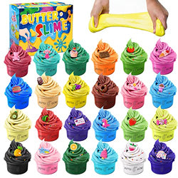 40.58 FL.OZ | 24 Pack Butter Slime Kit for Girls Boys Kids Gifts Scented Fluffy Slime Cute Stuff Party Favor Supplies Toys for Valentines, Easter, Christmas - Sensor Slime Non-Sticky, Super Soft