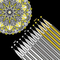 18 Pieces Gel Ink Pens Highlight Drawing Art Design Supplies 0.5 mm Pens for Black Paper Drawing Sketching Illustration Journaling Wedding Invitations and Adult Coloring Book (White, Gold, Silver)