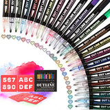 Outline Marker Pens, 30 Pcs Self-Outline Metallic Markers ( 24 Colors + 6 Letter and Number Stencils Set) for Kids Adults DIY Art Craft Painting on Art Rock Painting, Easter Egg, Glass, Wood, Ceramics