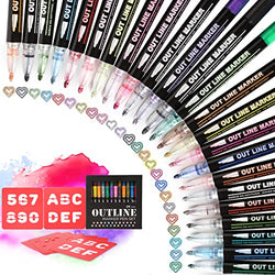 Outline Marker Pens, 30 Pcs Self-Outline Metallic Markers ( 24 Colors + 6 Letter and Number Stencils Set) for Kids Adults DIY Art Craft Painting on Art Rock Painting, Easter Egg, Glass, Wood, Ceramics