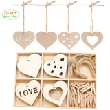 Wooden Hanging Ornaments Unfinished Wood DIY Crafts, 20 PCS Love Heart Wooden Slices with Wooden Storage Box for Valentines Gift, Birthday Gift