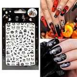 Impressed Nail Art Stickers for Halloween 12 Sheets, 1500+ Self-Adhesive DIY Customized Nail Decals for Halloween Party, Include Pumpkin/Bat/Ghost/Skeleton/Witch etc