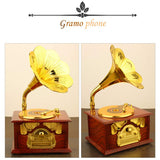 Gramophon Music Box, Sacow Classical Phonograph Music Box Christmas Birthday Music Toy Table Decor (Brown)