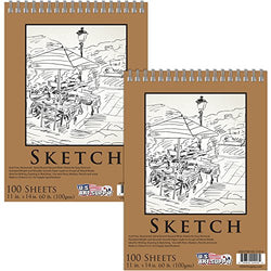 U.S. Art Supply 11" x 14" Premium Spiral Bound Sketch Pad, Pad of 100-Sheets, 60 Pound (100gsm)