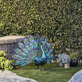 Alpine Corporation JUM232 Metal Peacock Outdoor Statue, 32" L x 12" W x 23" H, Multi-Color