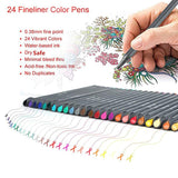Fineliner Pens, Outgeek Bullet Supplies Journal Drawing Pens No Bleed Pens 24 Color and 12PCS Stencil Notebook Diary Scrapbook DIY Drawing Templates Plastic Planner Kit