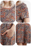KORSIS Women's Summer Casual T Shirt Dresses Cashew Flower Orange XXL