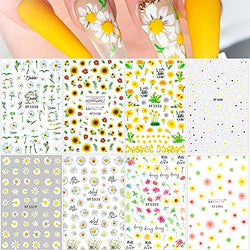 Flower Nail Stickers, Sunflower Nail Decals 3D Self-Adhesive Daisy Rose Leaf Cherry Blossoms Flowers Nail Art Supplies Manicure Nail Decoration(8 Sheets)