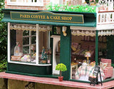 Ogrmar Wooden Dollhouse Miniatures DIY House Kit With Led Light And Dust Cover-Paris Coffee & Cake Shop