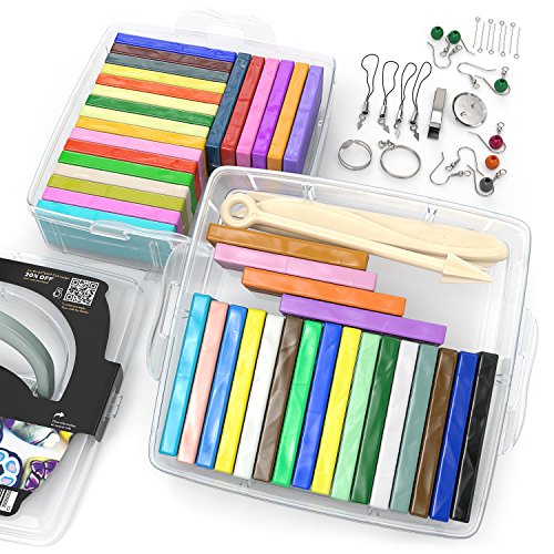 Polymer Clay Starter Kit, 22 32 42 Colors of Oven-Bake Clay Blocks, 5  Sculpting Tools, and 30 Jewelry Accessories