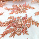 Floral Bridal Lace Sequins Beaded Scallop Fabric for Dresses 52’’ BTY All Colors (Coral)
