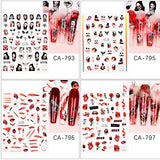 8 Sheets Halloween Nail Art Stickers 3D Ghost Face Nail Decals Horror Bloody Scar Zombie Ghost Skull Clown Evil Blood Spooky Vampire Nail Stickers for Women Girls Halloween Nail Designs Supplies