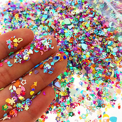 Wankko Multicolor Manicure Glitter Confetti 7.2oz/200g, Mixed Shapes Size 2-4mm For Party Decoration, DIY Crafts, Premium Nail Art Etc