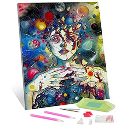 TISHIRON 5D Diamond Painting Kit, Psychedelic Woman Art Diamond Painting Kits Full Drill Painting, Abstract Broken Planet Picture Diamond Pictures Arts Craft for Wall Decoration, 12x16 Inches