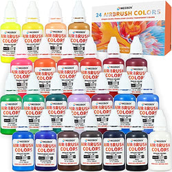 MEEDEN Airbrush Paint, 24 Colors(30 ml/1fl oz.) Acrylic Airbrush Paint Kit, Ready to Spray, Opaque & Translucent & Fluorescent Colors, Water-Based, Non-Toxic for Beginners, Hobbyist, and Artists
