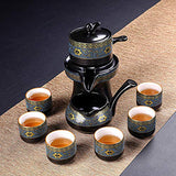 fanquare Chinese Ceramic Kungfu Tea Set,Semi-Automatic Stone Mill Teapot with Strainer,Black Tea Service Set for Adult