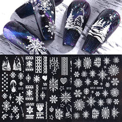 5D White Snowflakes Embossed Nail Art Sticker 4 Sheets Winter Christmas Nail Art Decoration Sticker Charms Snowflakes Flower French Nail Design Gel Polish Manicure Sliders Decals