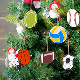 42 Pieces Sports Theme Wooden Cutouts Unfinished Wood Football Volleyball Baseball Basketball Soccer Tennis Shaped Wood Slices with Twines Wood Hanging Ornaments Sport Themed Party Home Decoration