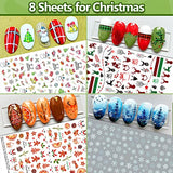 TailaiMei 16 Sheets Holiday Nail Stickers, Halloween Christmas Seasonal Nail Art Decals for Winter DIY Nail Decorations