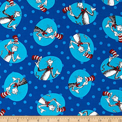 Cat Fabric - The Cat in the Hat 3 - Cat Toss - Blue - 100% Cotton - By the Yard