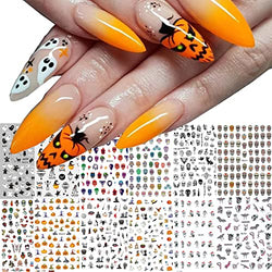 Halloween Nail Art Stickers Decals 12 Sheets Self-Adhesive Scary Nail Decals Ghost Skull Pumpkin Bat Spider Design Halloween Party Manicure DIY Decoration Horrible Nail Art Supplies for Women and Kids