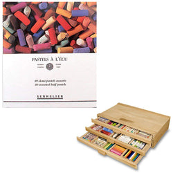Sennelier Artist Pastel Set - Extra Soft Half Stick Pastels with High Vibrancy & Brightness w/ 3 Drawer Wood Storage Box - Assorted Colors - Set of 40