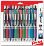 Pentel EnerGel RTX Retractable Liquid Gel Pen, (0.7mm) Medium Line, Assorted Ink,12-Pk (BL77BP12M)