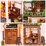 Kisoy Romantic and Cute Dollhouse Miniature DIY House Kit Creative Room Perfect DIY Gift for Friends,Lovers and Families Comes with Dust Proof Cover and Music Movement (Rainbow Cafe)
